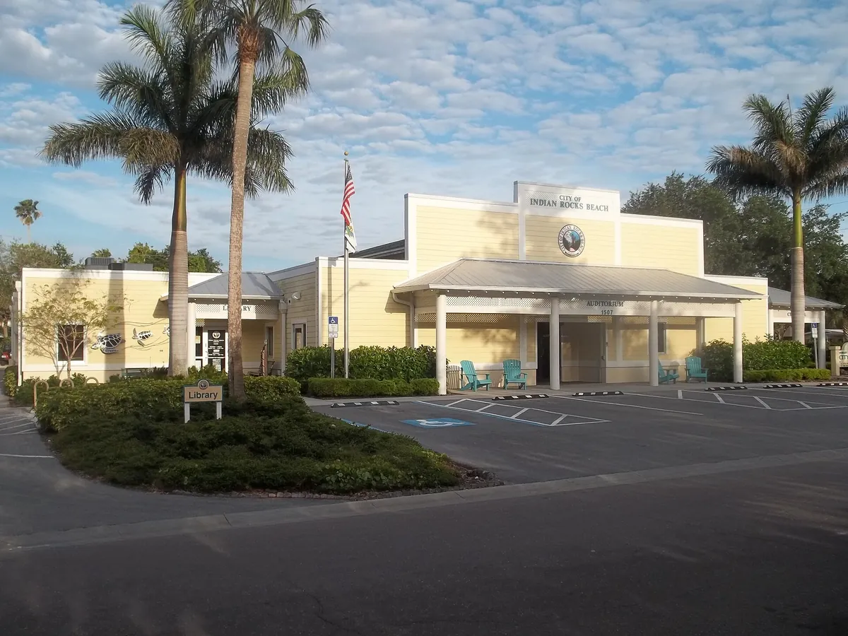 Indian Rocks Beach City Hall, library, and auditorium — the small-town hub of this Pinellas County beach community