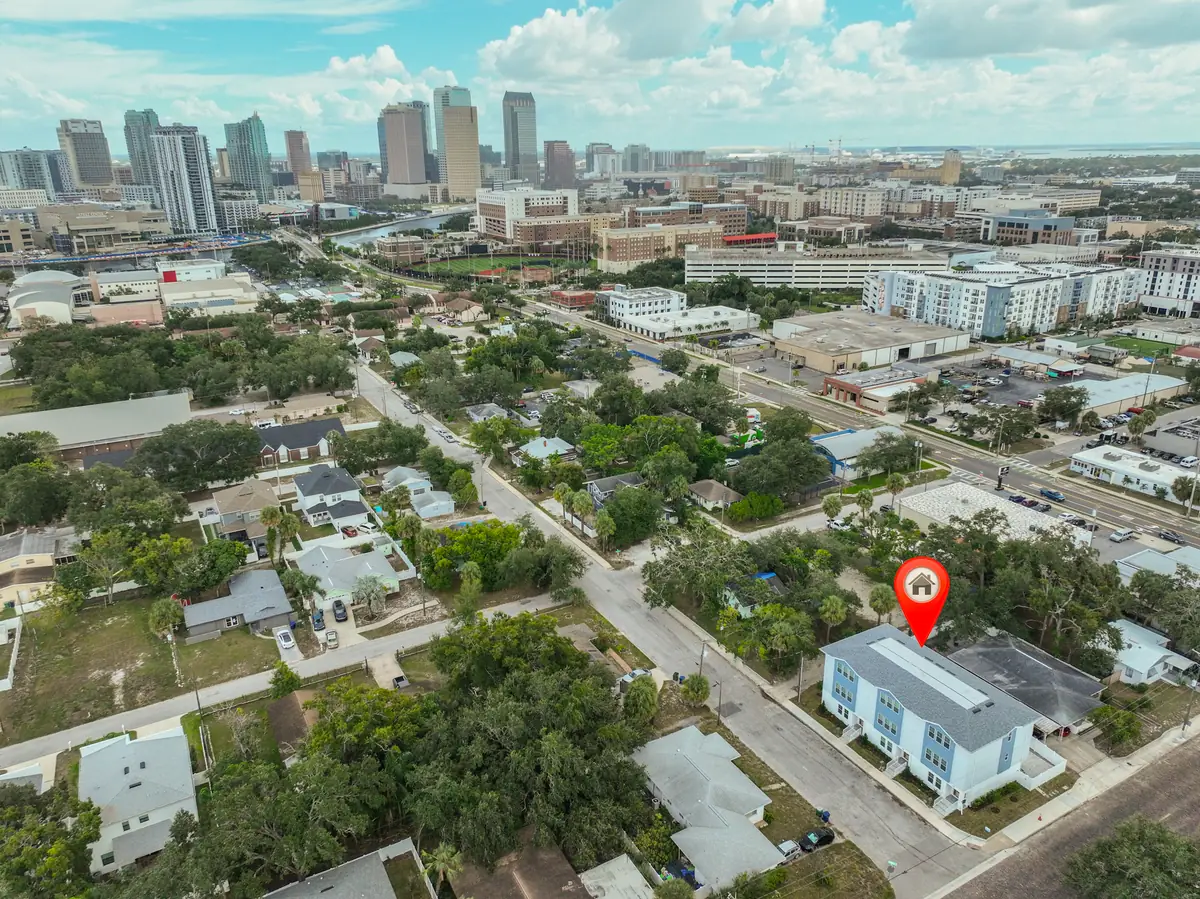 Aerial drone photography with Tampa skyline